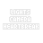 Pixelated text 'LIGHTS CAMERA HEARTBREAK' in varying cyan and white color schemes