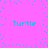 Pixelated cyan text 'Turtle' appears four times on a bright pink background with scattered cyan dots.