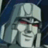 Pixelated static icon of a robotic character with silver armor, dark visor, and red eye accents against a dark blue background.