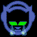 Four blue-framed icons with black faces display changing eye colors: green, blue, red, and yellow