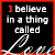 A 5x5 contact sheet of animated frames showing a black background with white text "I believe in a thing called" and red/orange text variations, plus repeated stylized "Love" script at the bottom of each frame.