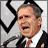 pixelated images featuring a man in a suit with changing text overlays and symbols across multiple