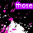 Pixelated image with purple text blocks on black background, featuring white and pink abstract shapes resembling stylized figures or objects.