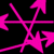 A static pixelated icon featuring multiple bright pink arrows radiating from a central point against a solid black background.