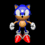 Pixelated blue anthropomorphic hedgehog with white gloves and red shoes in multiple poses against black background.