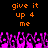Pixelated orange text reads 'give it up 4 me' above a of pink and purple pixelated figures with raised hands against a black background