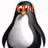 Pixelated penguin with black and white body, yellow beak, and red text 'GOOL' overlaid on its head against a white background.