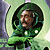 Pixelated green circular icon shows a person in a green suit with a large dark circular background element, set against a light green and gray gradient backdrop.