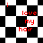 A static image displays red text 'i love my hair' over a black-and-white checkered background with varying square arrangements.
