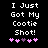 Pixelated text reads "I Just Got My Cootie Shot!" with pink and purple heart symbols below on a black background.