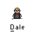 Pixelated character with brown hair and red chest emblem in multiple poses above text reading 'Dale' on gray background.