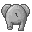 Pixelated gray elephant viewed from behind, showing tail and ears with varying leg positions across frames.