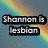 Rainbow gradient background with black text boxes displaying 'Shannon is lesbian' and 'And I live in a box.' on separate