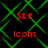Green pattern with red text 'S&R' and 'Icons' on black background, displayed in four identical quadrants