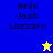 Blue and yellow pixelated background with 'Hello Josh Lazzaro' text, two star icons changing color between frames.