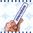 A hand holds a silver pen against a light blue cloud-patterned background with dark blue vertical stripes at top and bottom.