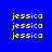 Blue background with yellow text 'jessica' arranged in four quadrants, each containing three instances of the name; two green horizontal bars overlay parts of the text.