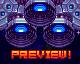 Pixel art animation of a white dropship with blue outlines against a dark mechanical background, displaying "PREVIEW!" text in orange-red.