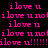 A static digital image displays repeated pink text 'ilove u' on a black background with cyan rectangular overlays.