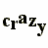 'crazy' text with heart symbols in various states: outlined, filled black, and white-filled hearts appear