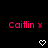 Pixelated pink text 'Caitlin x' repeated across a black background with white heart icons below each instance, showing animation changes in heart shapes.