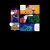 Pixelated static image with overlapping colored blocks in purple, blue, green, orange, and white on black background.
