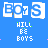 A blue background displays a of pixelated 'BOYS' text icons with 'HILL BE BOYS' below each, featuring animated color changes and small decorative elements