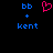 Pixelated blue text 'bb' above '+' and 'kent', with a pink heart symbol between two identical text arrangements on black background.