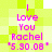 Pixelated text on a yellow-green checkered background reads "I Love You Rachel '5.30.08'" in pink and white, with visible pixelation and color bleeding.