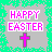 A contact sheet of 10 animated frames showing a static Easter-themed buddy icon with "HAPPY EASTER" text and a cross symbol on a gray background, arranged in a 4x3 grid with the last cell empty.