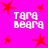 Bright pink background with red star shapes and repeated white pixelated text reading "TARA BEARA" in four quadrants.