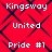 Red background with dark blue pattern and repeated white text reading Kingsway, United, Pride #1 in a tiled layout