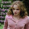 Six show characters from Harry Potter with overlaid text in various colors, depicting dialogue exchanges