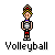 Two pixelated figures in volleyball attire stand side-by-side against a gray background, each labeled "Volleyball" below.