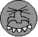 Three circular pixel-art icons display a single angry face with furrowed brows and sharp teeth, rendered in gray, white, and red color schemes against a light gray background.