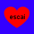 Four red heart shapes on a blue background, each containing the text 'escai' in black pixelated font.
