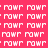 Pixelated text 'POWR' repeated across a of four color sections: bright pink, dark red, deep maroon, and medium red