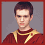 Four pixelated show a person in red and gold attire with varying poses, expressions, and props against gray backgrounds