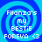 Four identical blue spiral-patterned icons with white pixelated text reading "Filanza's my BESTIE FOREVA <3" arranged in a