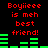 Red pixelated text reads "Boyieee is meh best friend!" above green audio bars on a black background, with two identical frames showing different bar patterns.