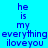 Blue background with blue text reading 'he is my everything iloveyou' and green rectangular blocks in various positions across the image.