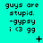 Pixelated cyan background with repeated text and symbols across three of identical content, showing animation changes in small icons at the bottom-right corner