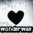 Black heart symbol centered above pixelated text reading 'WONDERWALL' on a light gray gradient background.