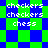 A pixelated animation featuring green and blue checkered patterns with repeated text 'checkers' and 'chess' in white pixel font.
