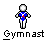Pixelated static icon of a gymnast figure in blue leotard with red accents, standing against gray background, below which is pixelated text reading "Gymnast".