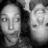 Two pixelated grayscale faces side-by-side with a dark vertical gap between them, each with simplified features and neutral expressions.