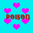 Pixelated cyan background with scattered pink hearts and red text reading 'poisen' in four locations.