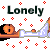 Pixel art of a character lying on a bed with 'Lonely' text above, showing animation changes in letter color and floating particles.