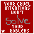 Red background with white text reading 'YOUR CRUEL INTENTIONS WON'T' above a stylized word 'Solve', followed by distorted variations of 'YOUR PROBLEMS'.
