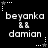Pixelated text displays 'beyanka' above two asterisks and 'damian' below on a black background with star corner markers.